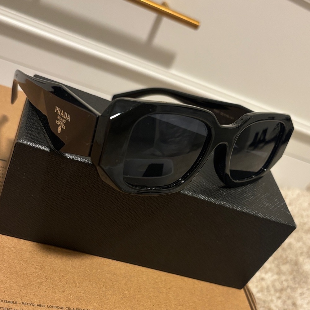 Prada Glossy Black Rectangular Sunglasses